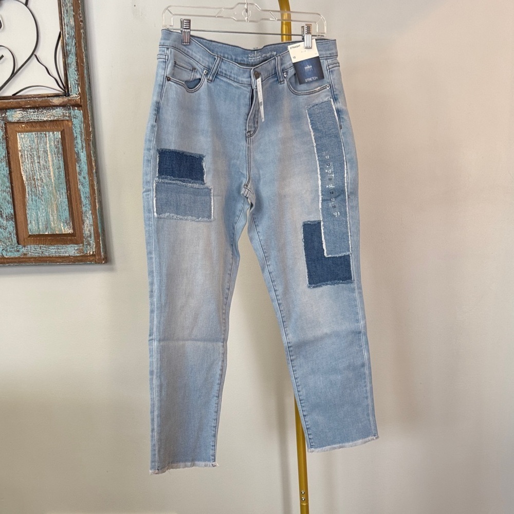 Soho Stretchy patchwork distressed hem Jeans NWT 12